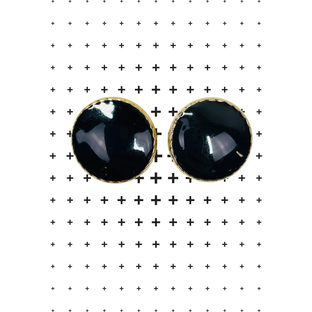 Vintage 80s Earrings Clip On Earrings Glam Black Gold Shiny Glam Vintage Modern